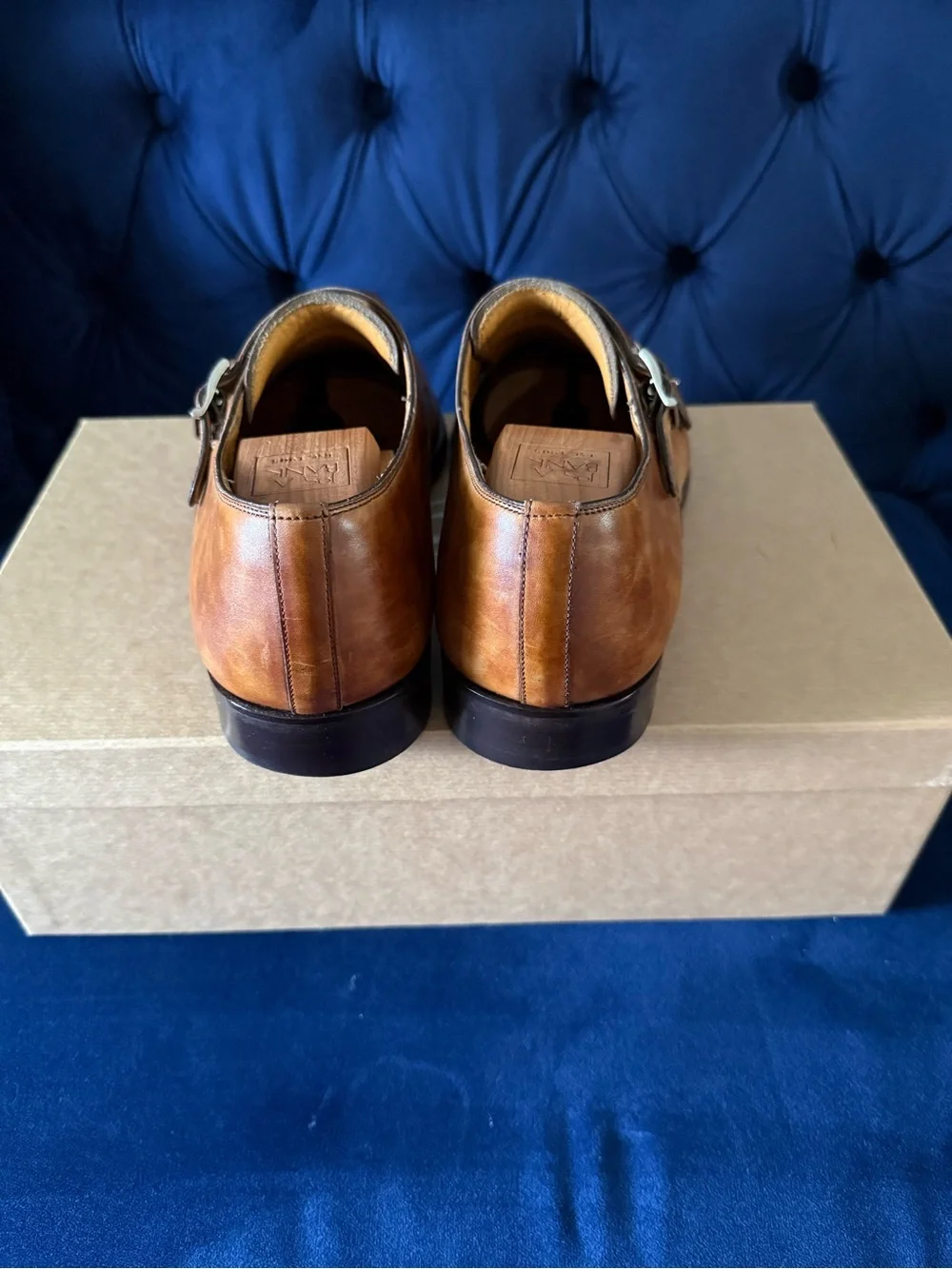 Magnanni Tan Brown Double Monk Strap Leather Shoes
